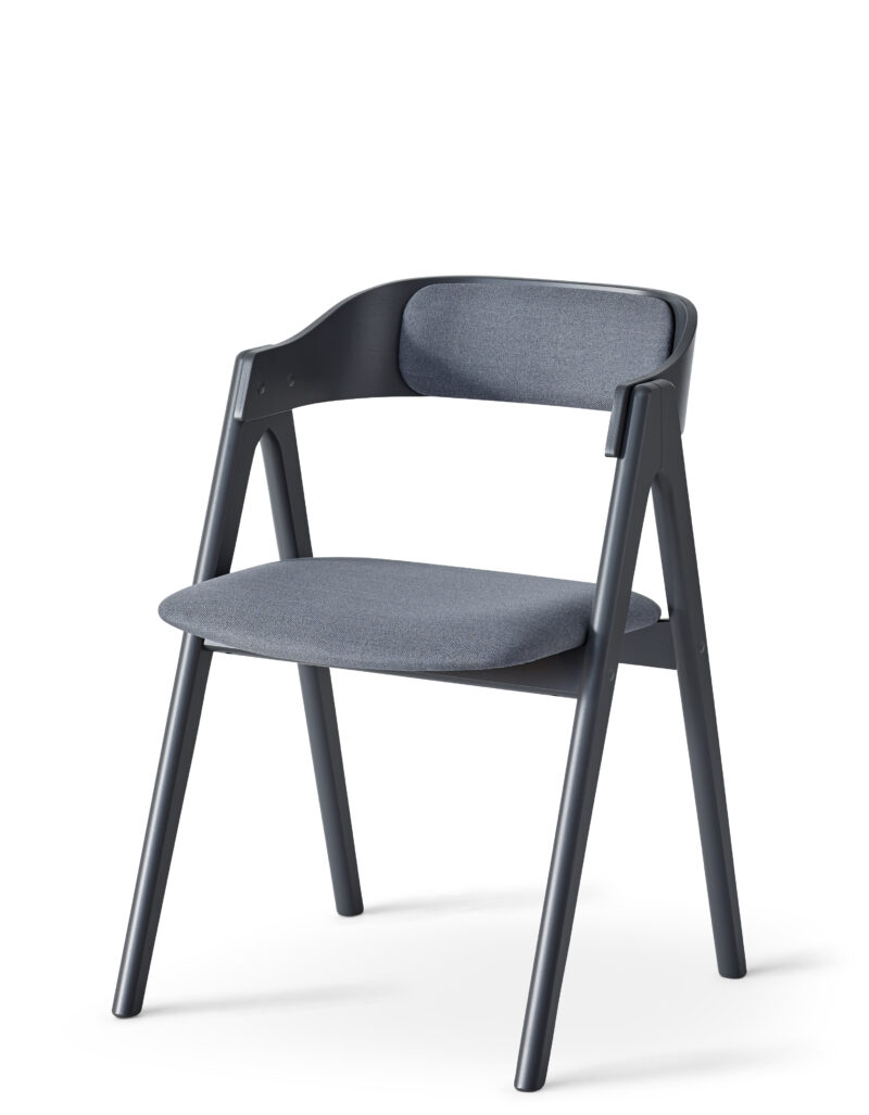 Mette stol antracit/bøg med stof sæde og polstret ryg vist fra fronten