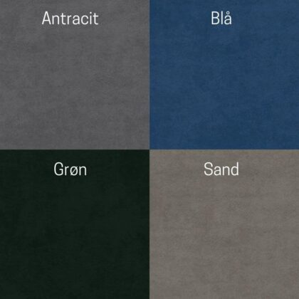 Velour Farver i 4 forskellige udgaver blå antracit grøn og sand