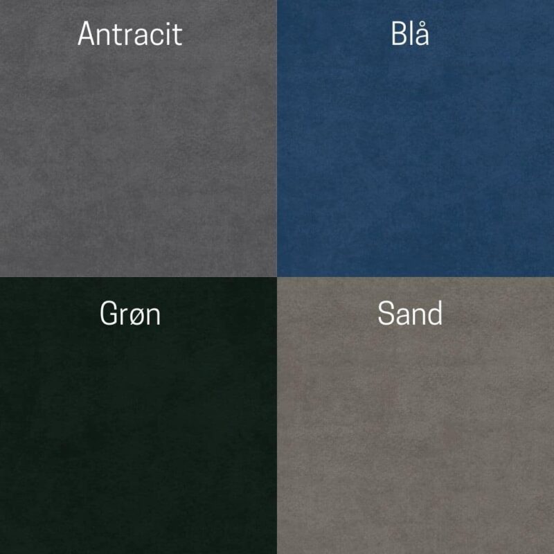 Velour Farver i 4 forskellige udgaver blå antracit grøn og sand